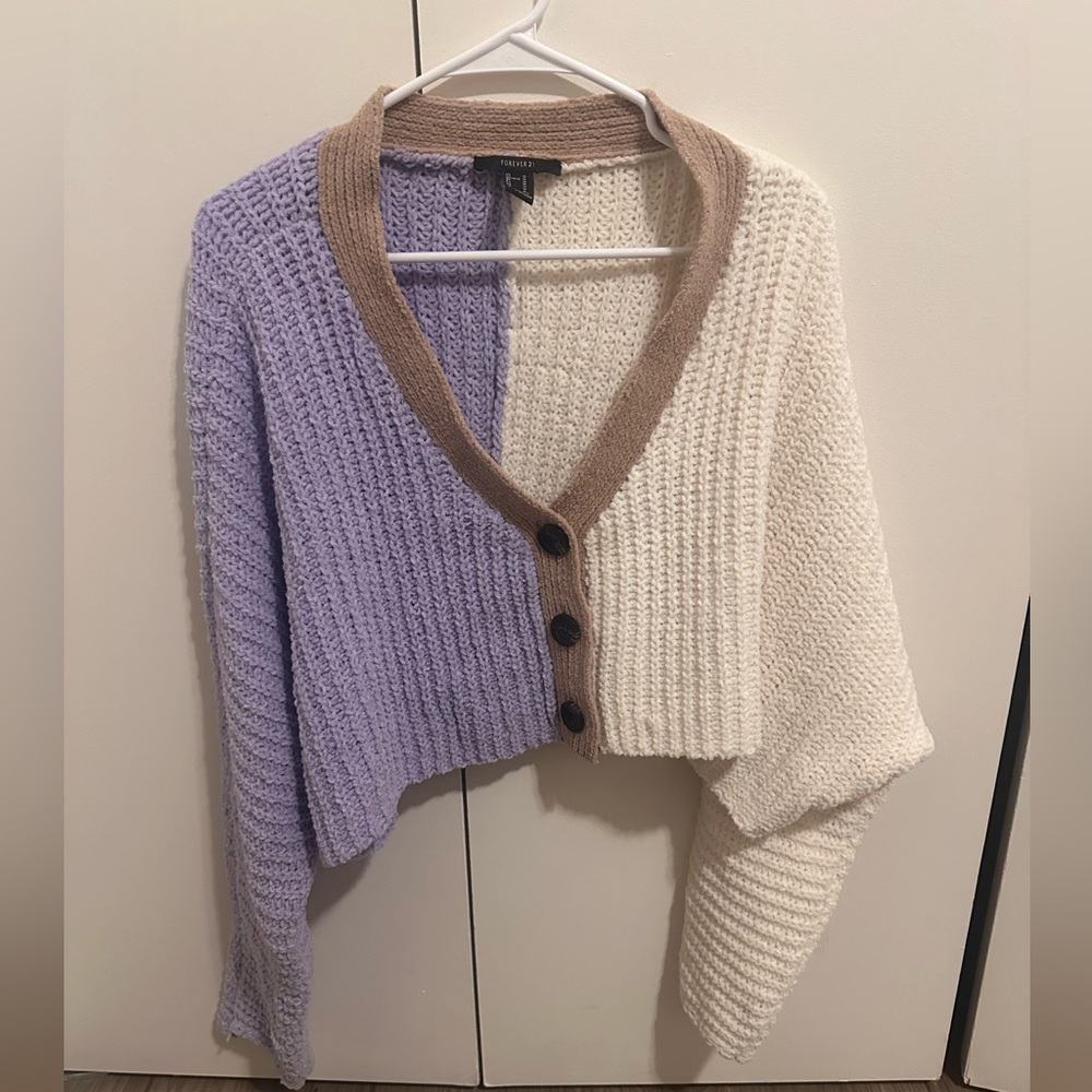 NWOT White and Purple Cropped Cardigan